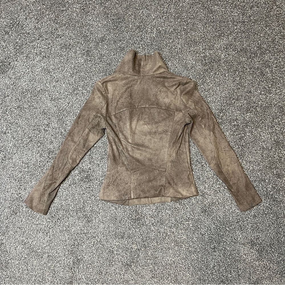 Zara Taupe Suede-Look Asymmetric Zip Jacket Size XS - Picture 6 of 11